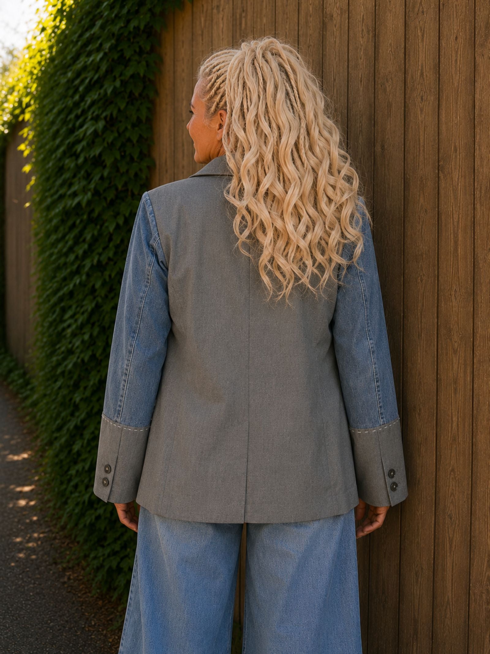 One of a Kind Upcycled Blazer met Denim Patchwork – Handmade Atelier - 154407 One of a Kind Upcycled Blazer met Denim Patchwork – Handmade Atelier