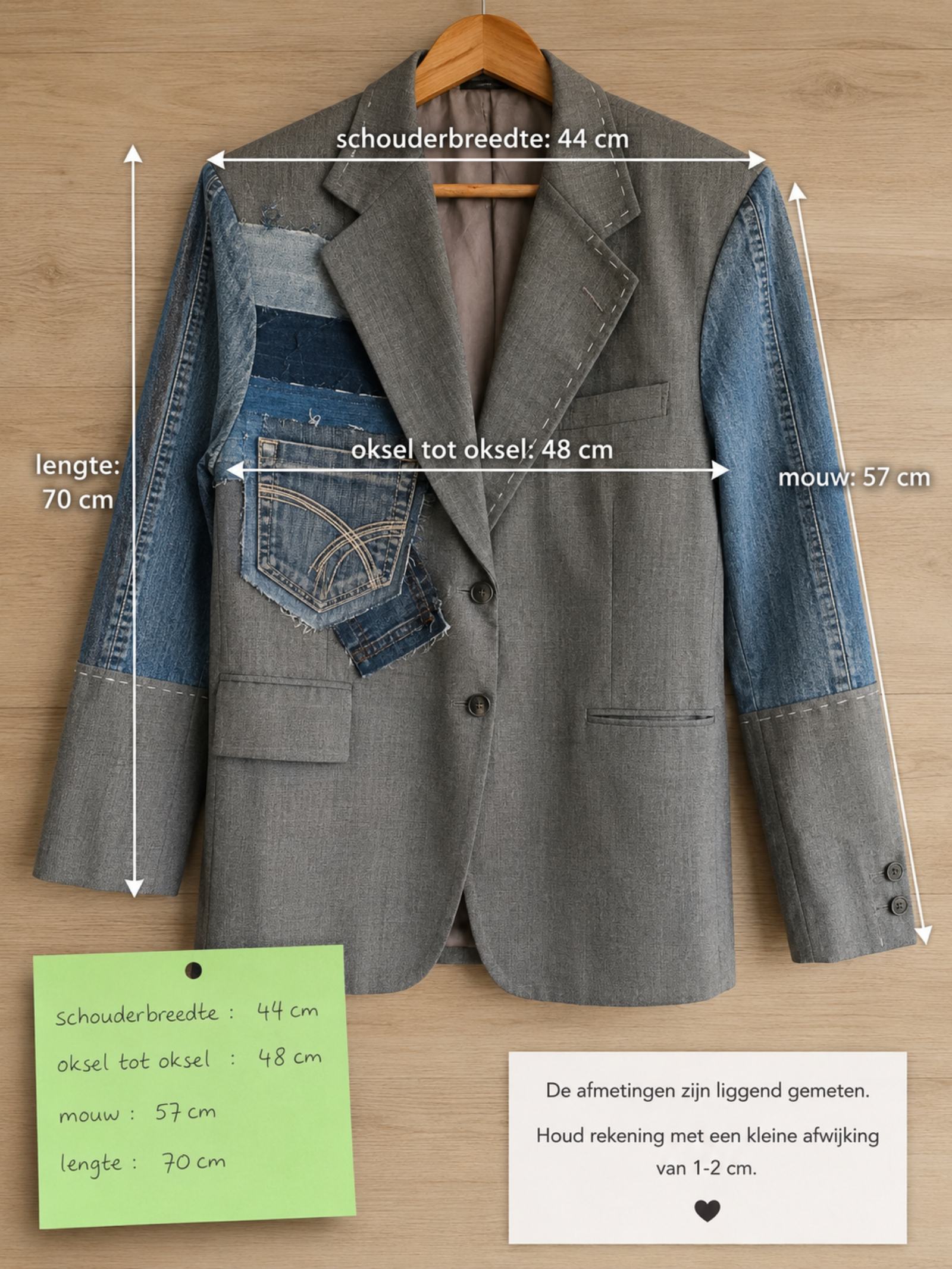 One of a Kind Upcycled Blazer met Denim Patchwork – Handmade Atelier - 154415 One of a Kind Upcycled Blazer met Denim Patchwork – Handmade Atelier