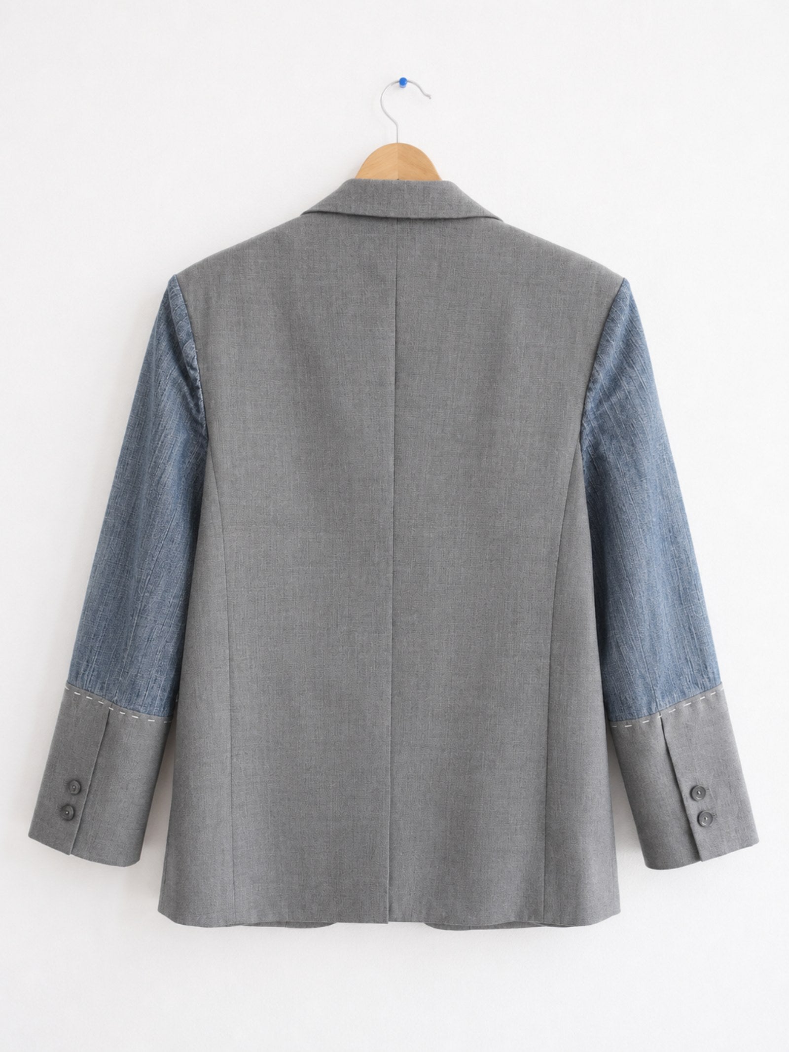 One of a Kind Upcycled Blazer met Denim Patchwork – Handmade Atelier - 154417 One of a Kind Upcycled Blazer met Denim Patchwork – Handmade Atelier