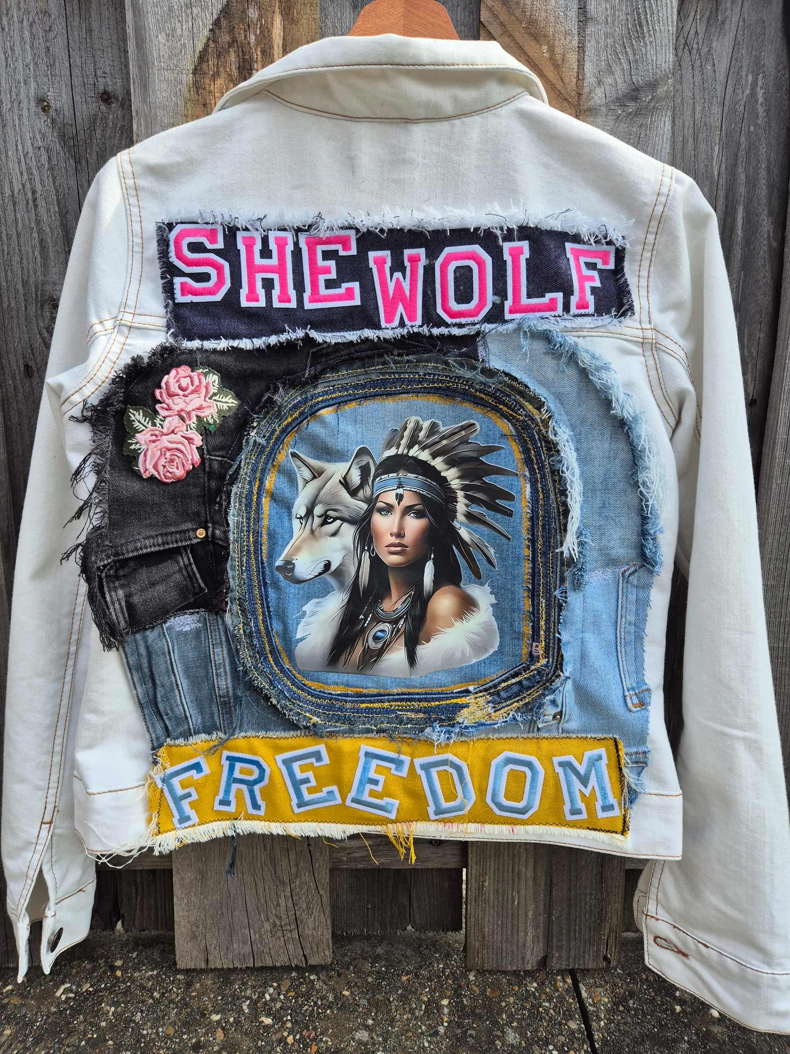 She Wolf – One of a Kind Upcycled Denim Jacket - 154588 She Wolf – One of a Kind Upcycled Denim Jacket