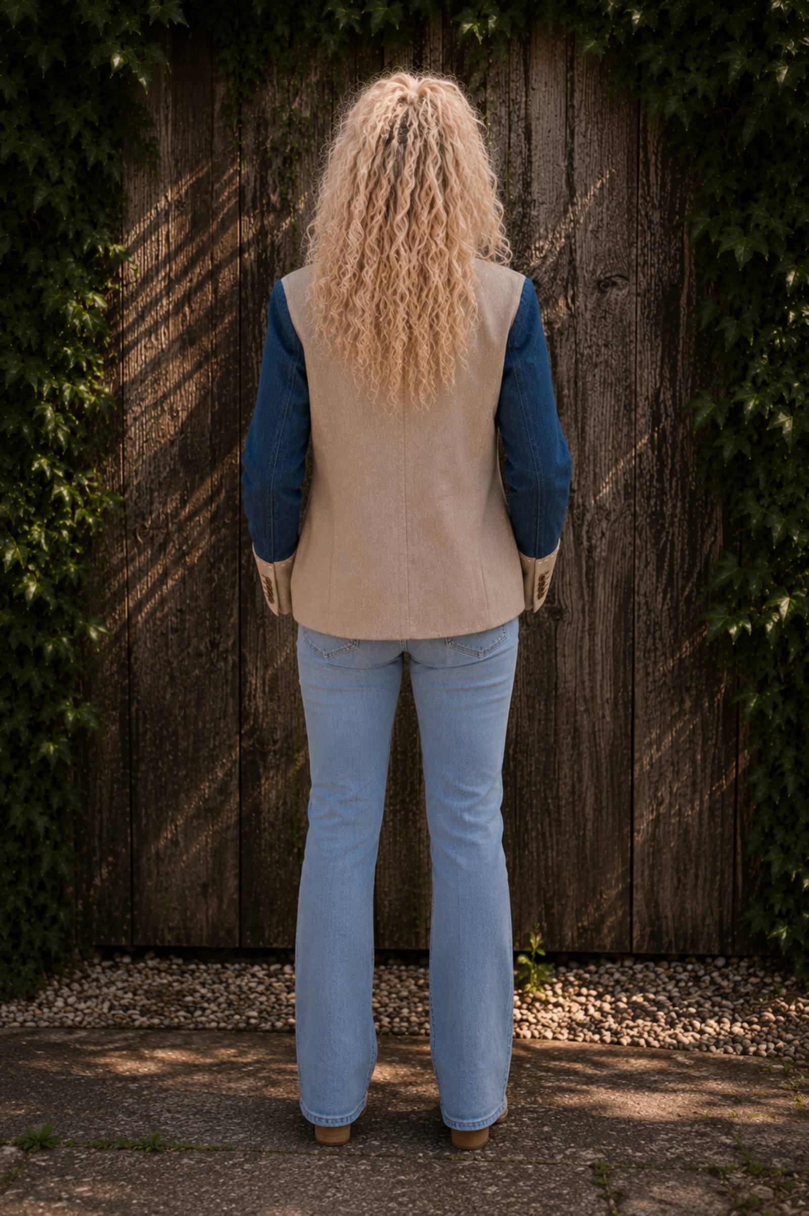 One of a Kind Upcycled Blazer met Denim Applicatie - 154427 One of a Kind Upcycled Blazer met Denim Applicatie
