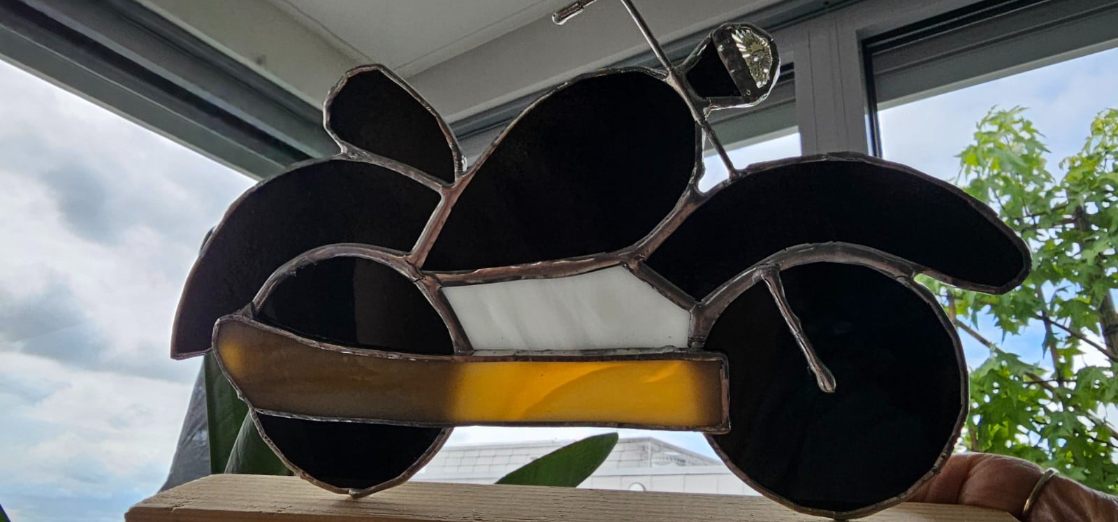 Stoere motor in Glas in lood/Tiffany
