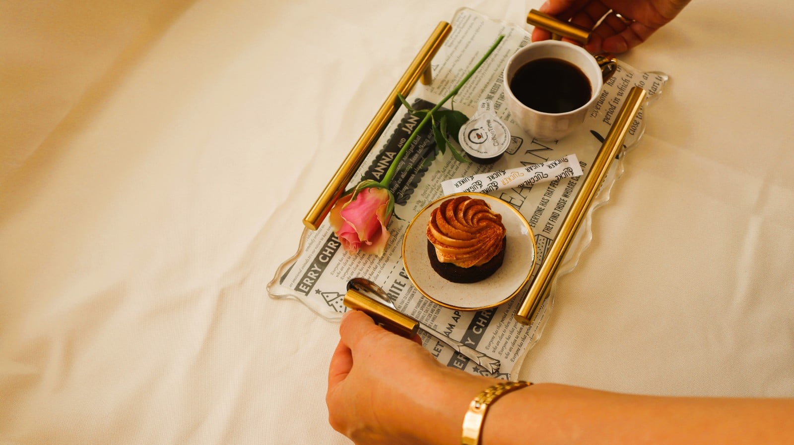 Newspaper coffee tray.