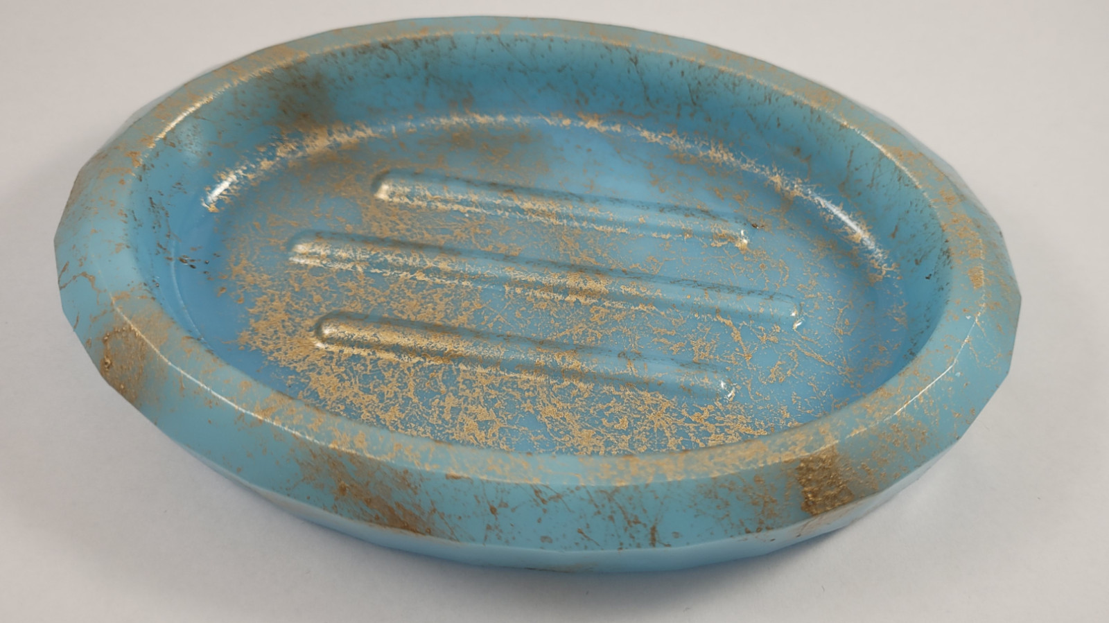 Pastel blauw en gouden marmer look zeep bakje - 92260 Pastel blauw en gouden marmer look zeep bakje