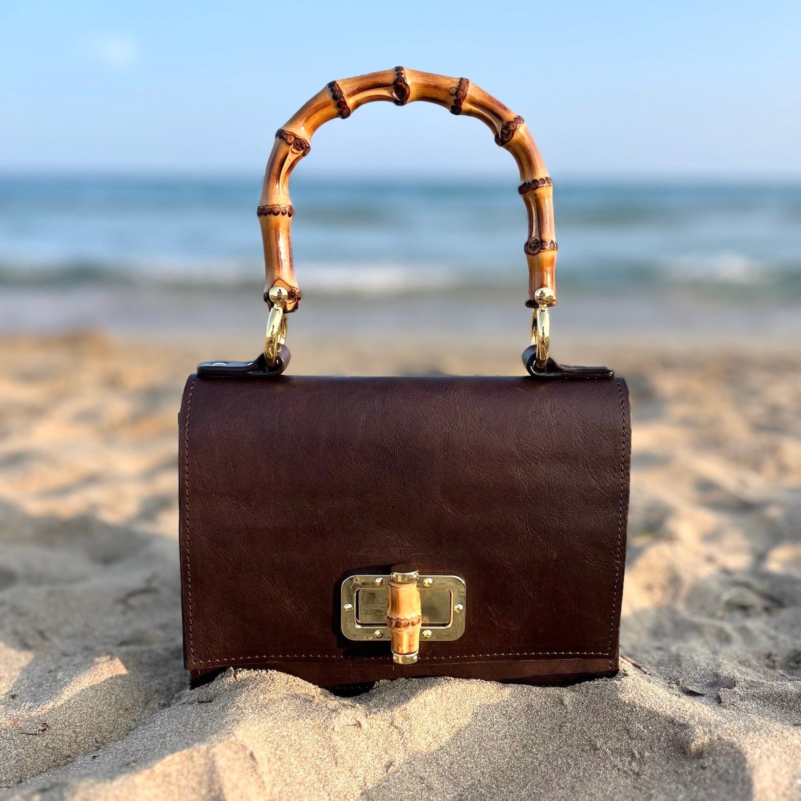 Madrid Bambú - leren handtas met gouden strap - 155657 Madrid Bambú - leren handtas met gouden strap