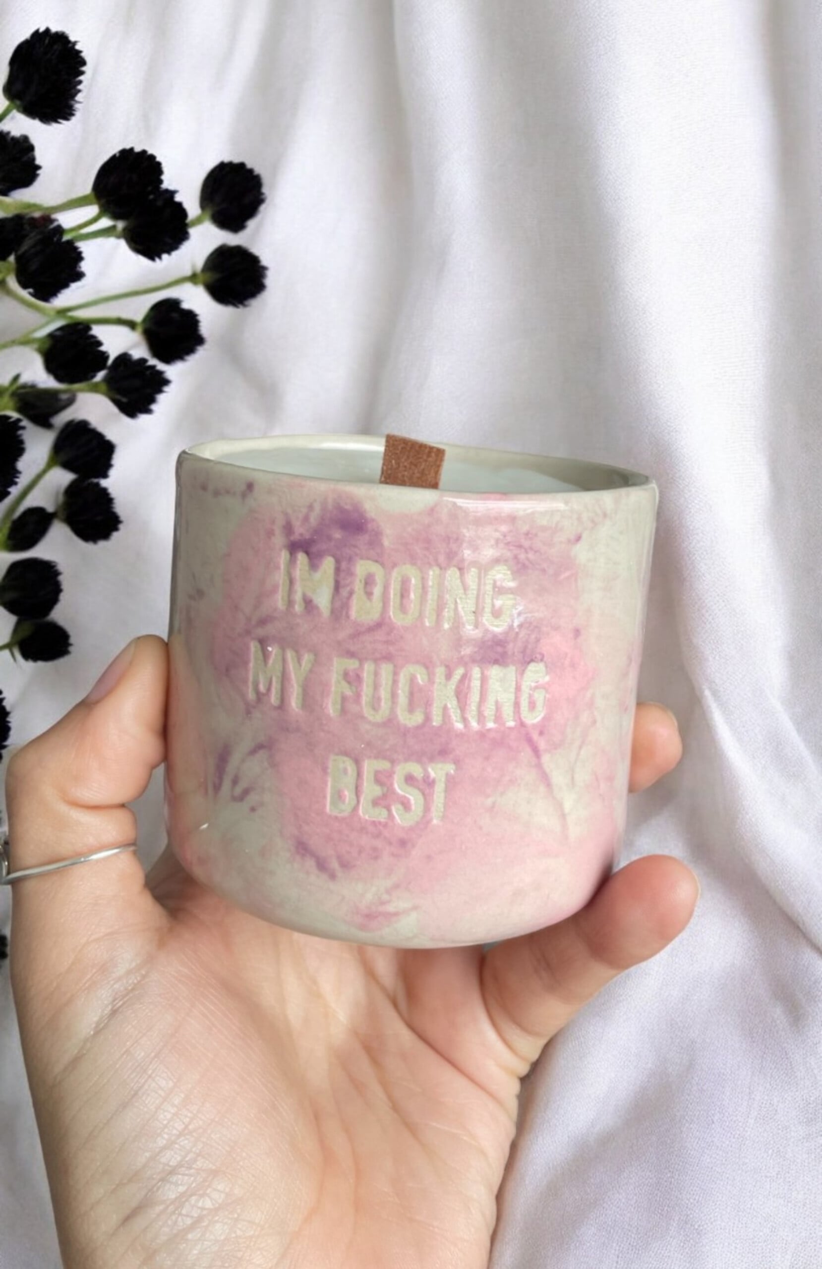 Handgemaakte Keramiek - Sojawaskaars -  ik doe mijn best