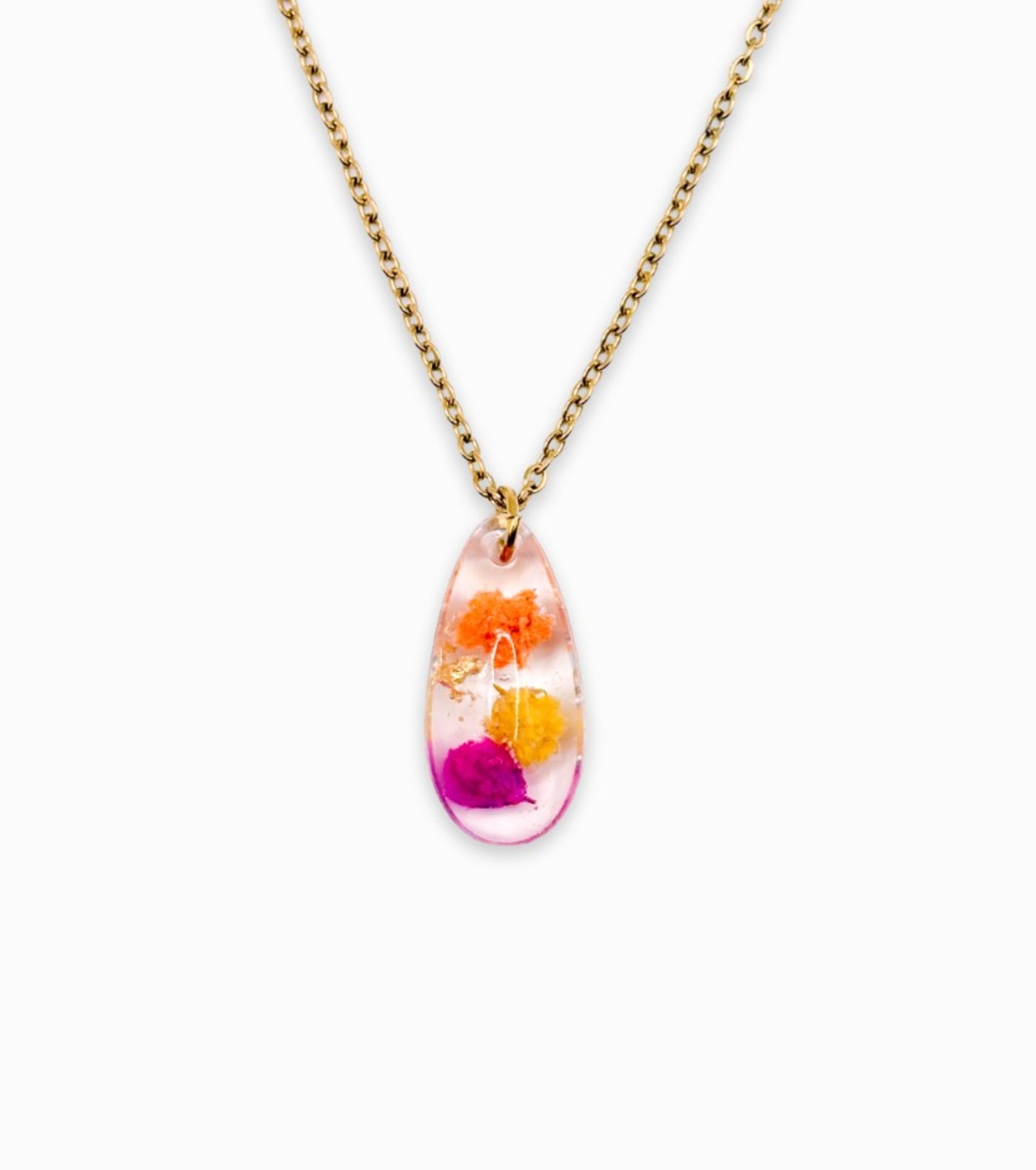 Ketting met Druppelvormige Hanger Gevuld met Echte Bloem uit Den Haag… - 134229 Ketting met Druppelvormige Hanger Gevuld met Echte Bloem uit Den Haag (Fleur de Soleil)