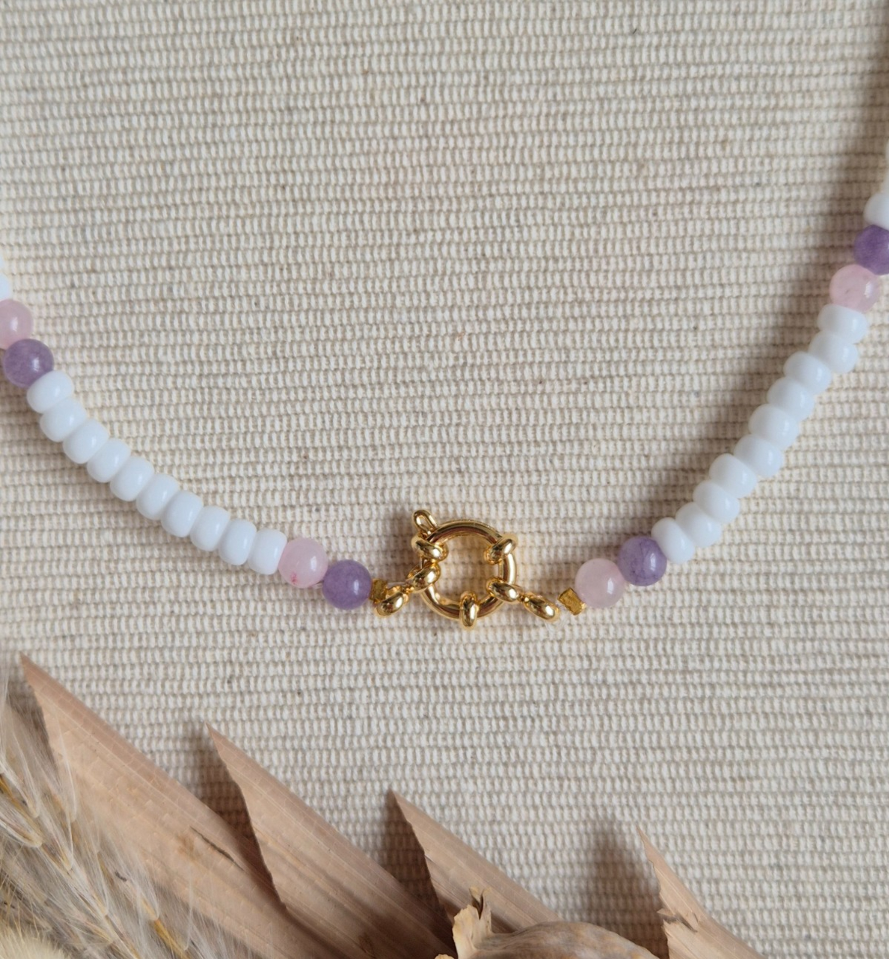 Basic ketting edelstenen en miyuki kralen met boeisluiting voor bedels