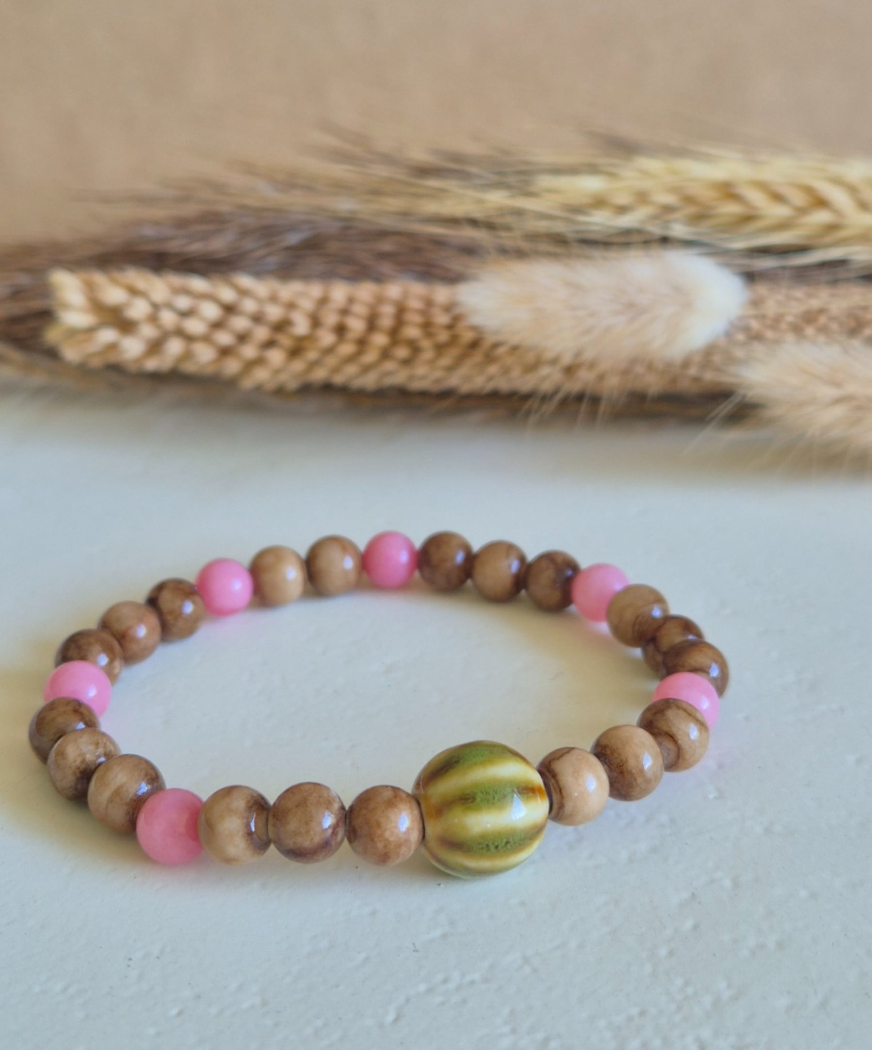 Armband met edelstenen en keramieke kraal | Oleander - 135819 Armband met edelstenen en keramieke kraal | Oleander