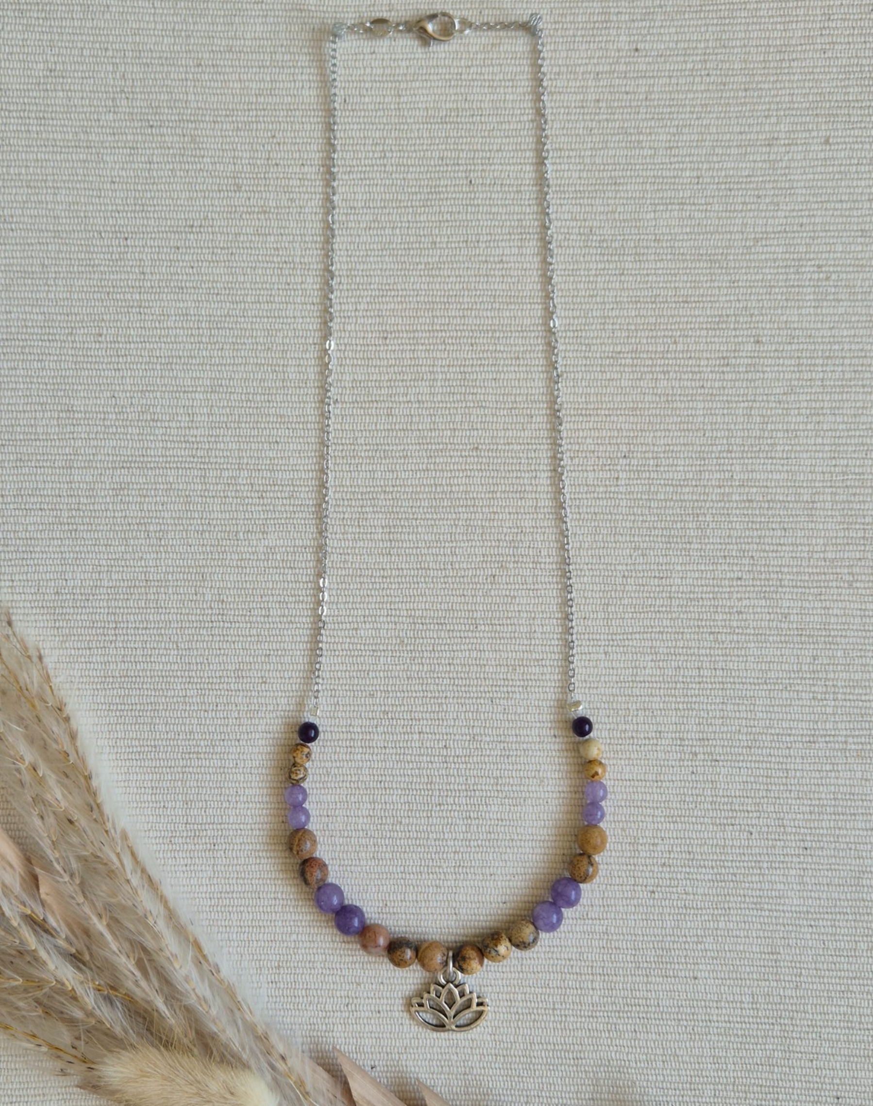 Zilveren ketting half schakelketting half edelstenen | Lotus