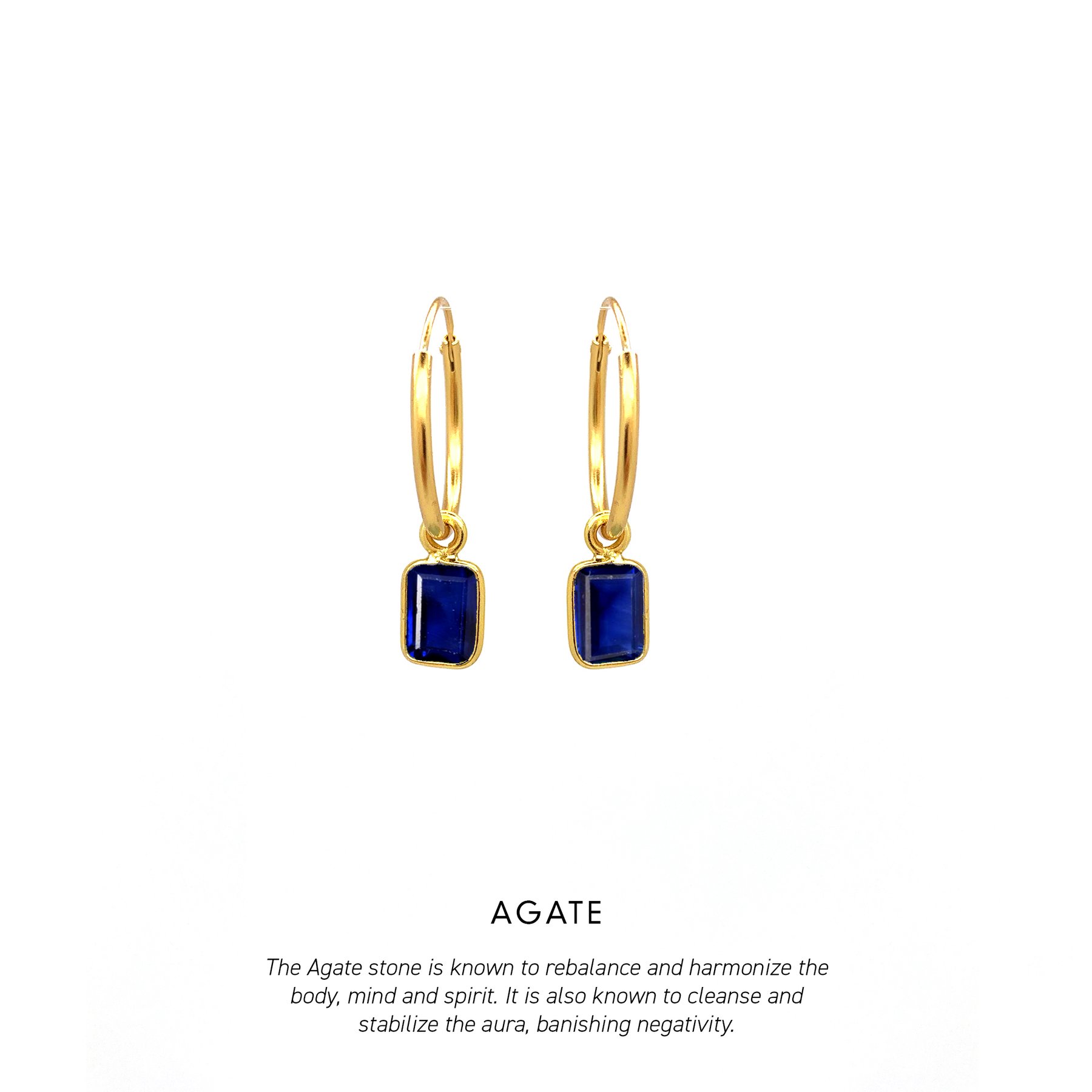 Blue Agate Baguette Hoops Gold