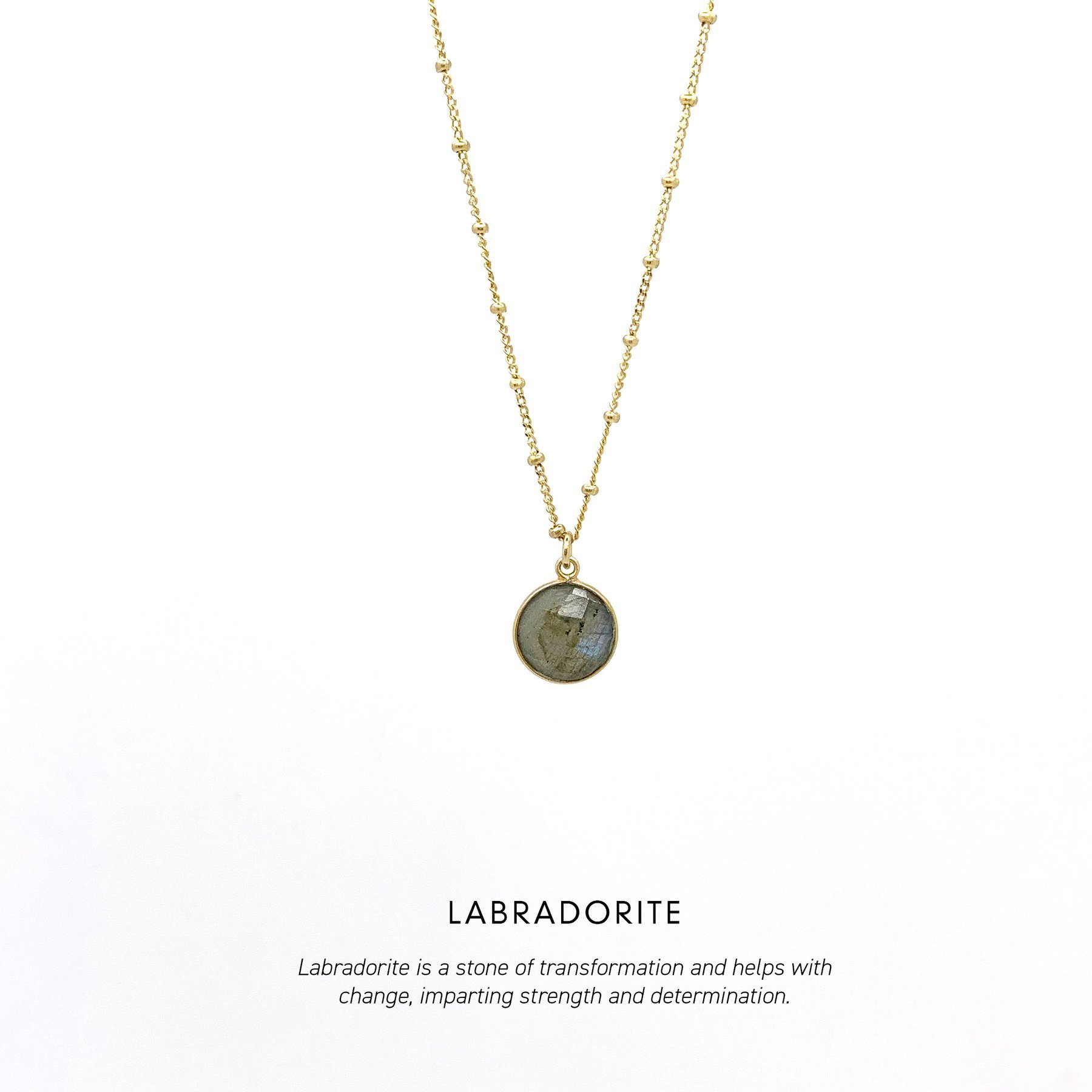 Labradorite Circle Gem Necklace Gold