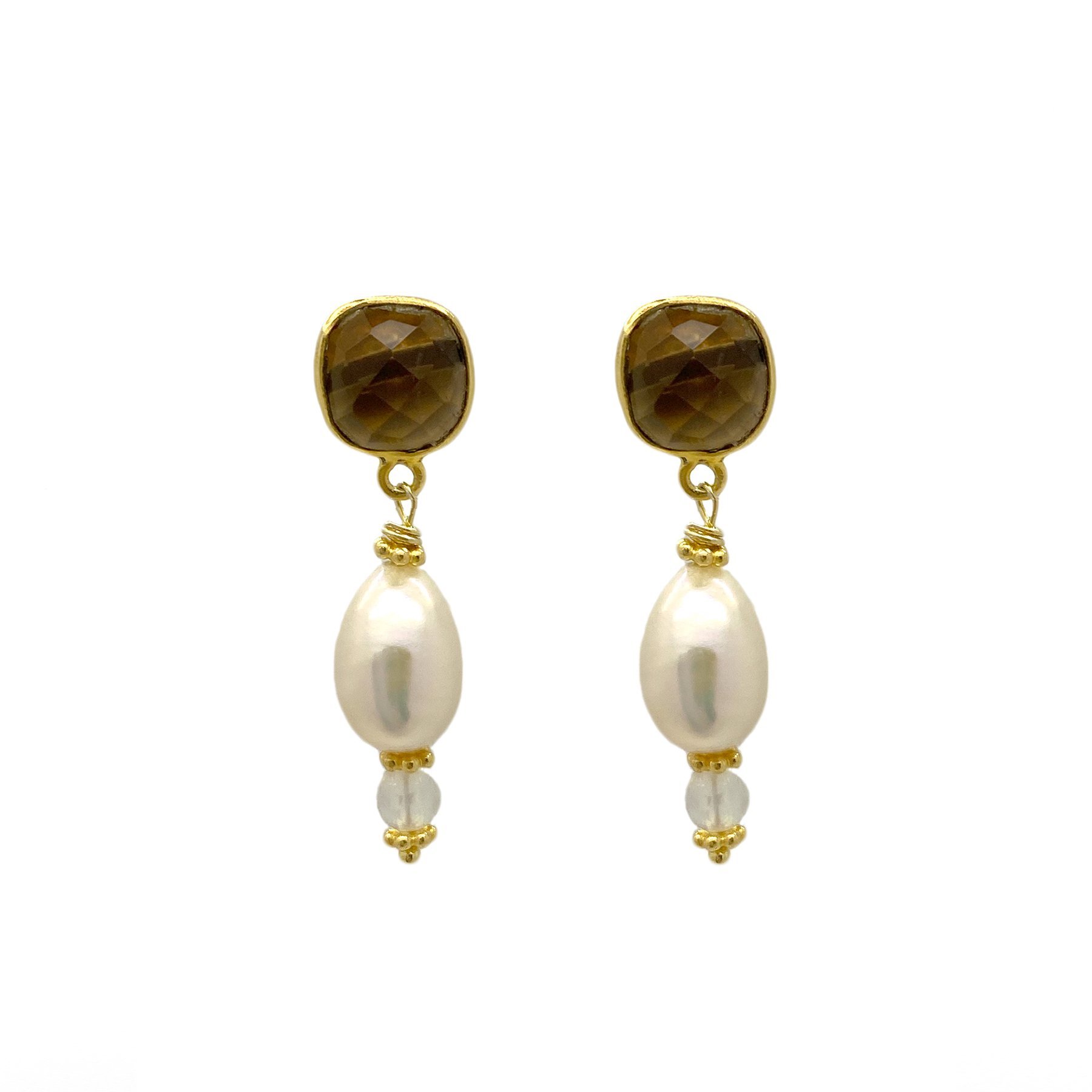 Smokey Quartz Pearl Drop Earrings
