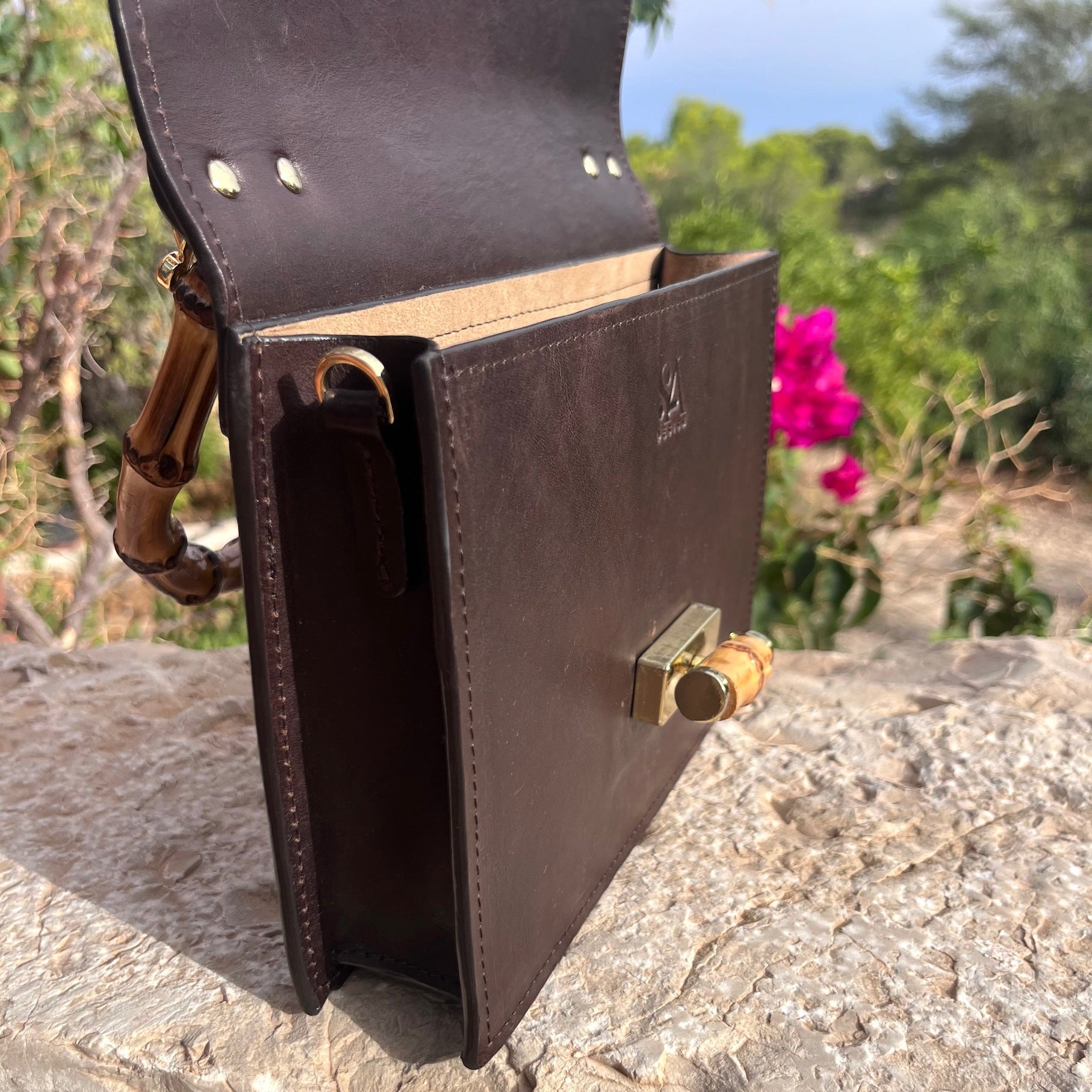 Madrid Bambú - leren handtas met gouden strap - 155660 Madrid Bambú - leren handtas met gouden strap