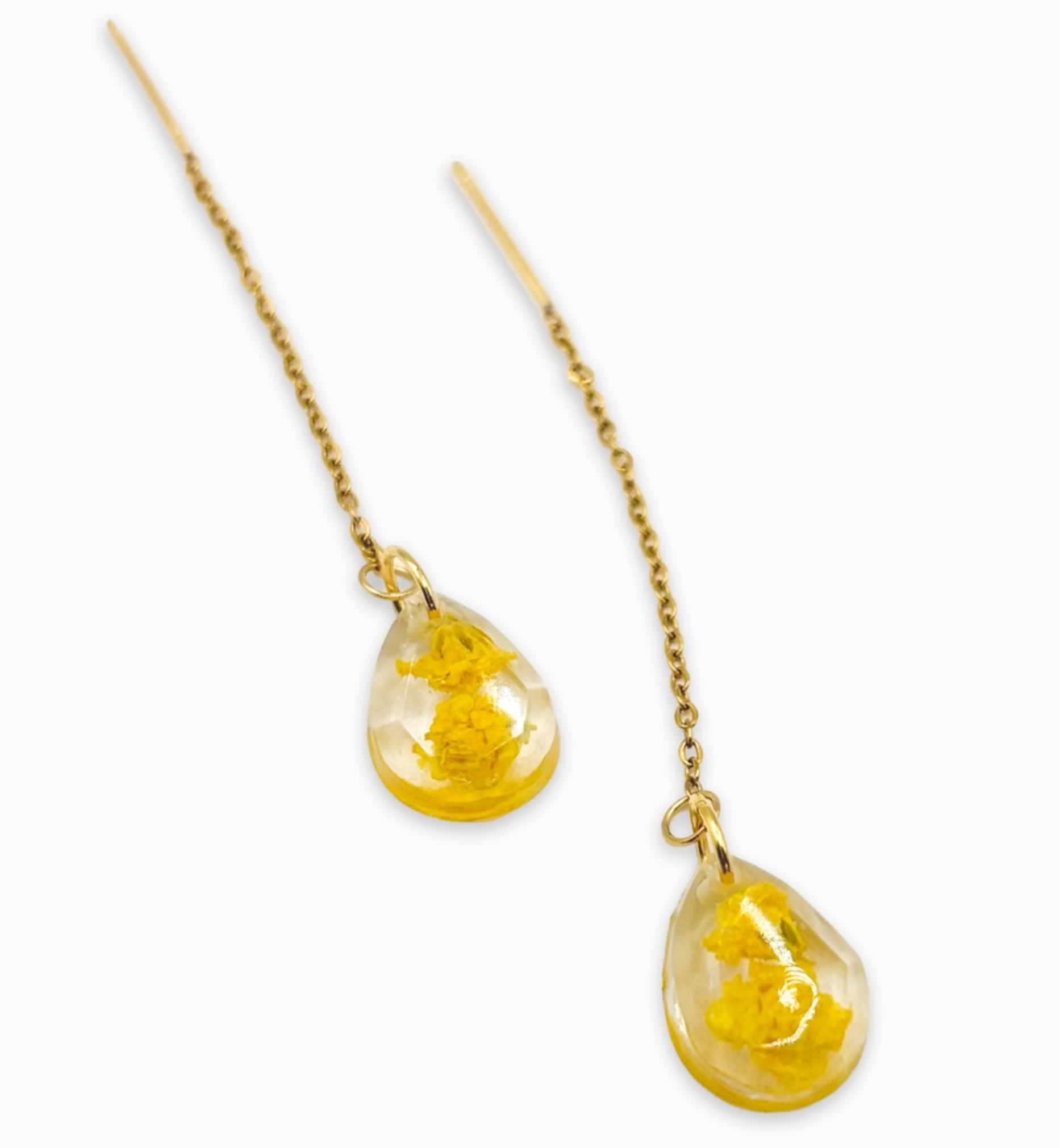 Threader Oorbellen met Druppelvormige Hangers Gevuld met Echte Bloemen uit Amsterdam (Limoncello Romance)