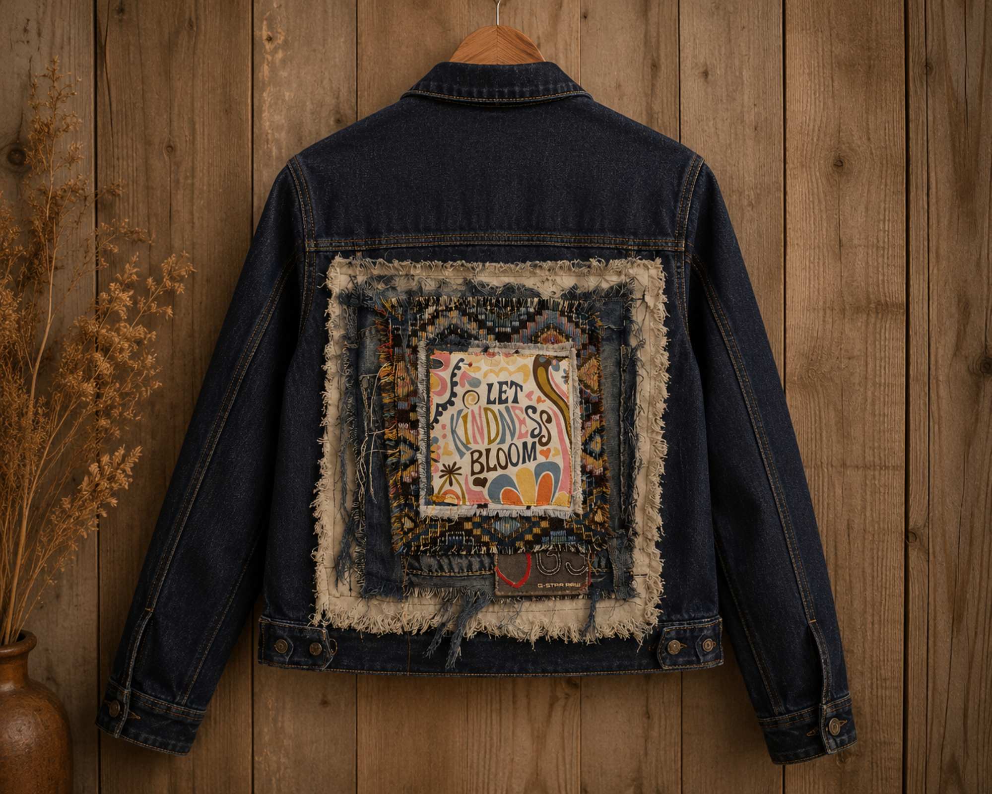 Let Kindness Bloom – One of a Kind Upcycled Denim Jacket - 154603 Let Kindness Bloom – One of a Kind Upcycled Denim Jacket