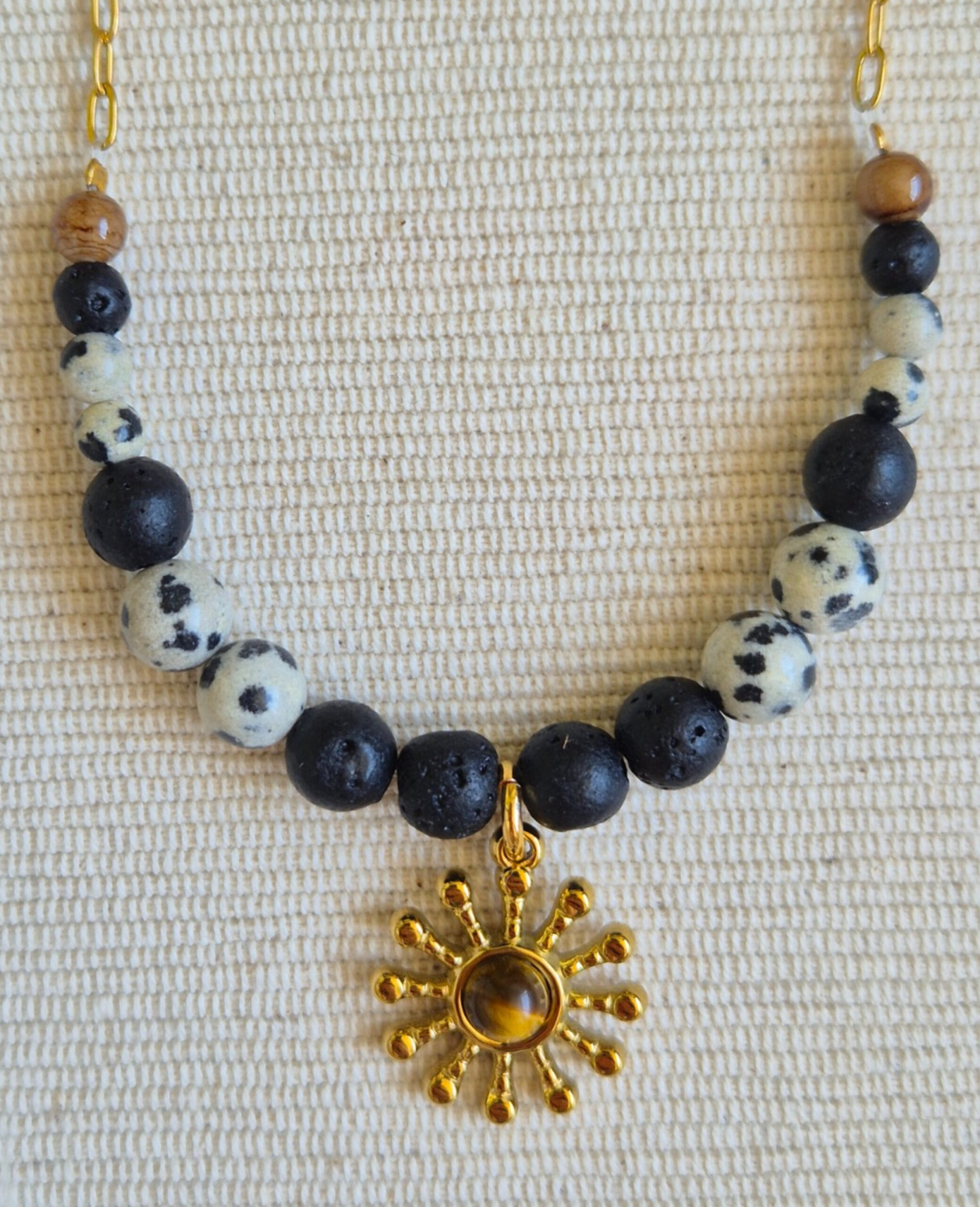 Gouden ketting half schakelketting half edelstenen | Lava - 135044 Gouden ketting half schakelketting half edelstenen | Lava