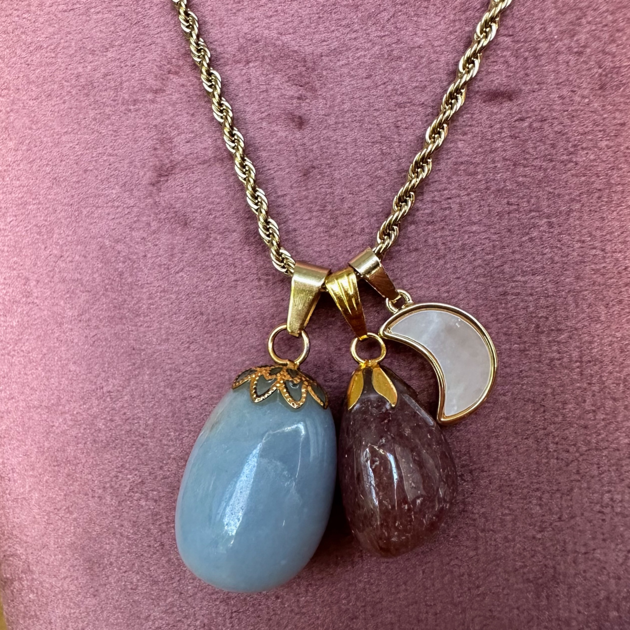 Edelsteenketting Angeliet & Muscoviet met Ginkgo bedel