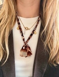 Bandana ketting bruine panterprint met RVS bedels