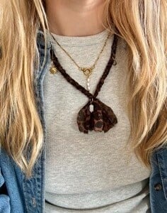 Bandana ketting van panterstof en RVS bedels