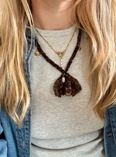 Bandana ketting van panterstof en RVS bedels