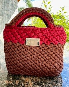 Handmade Crochet Handbag in Brown and Maroon yarn