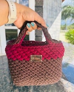 Handmade Crochet Handbag in Brown and Maroon yarn