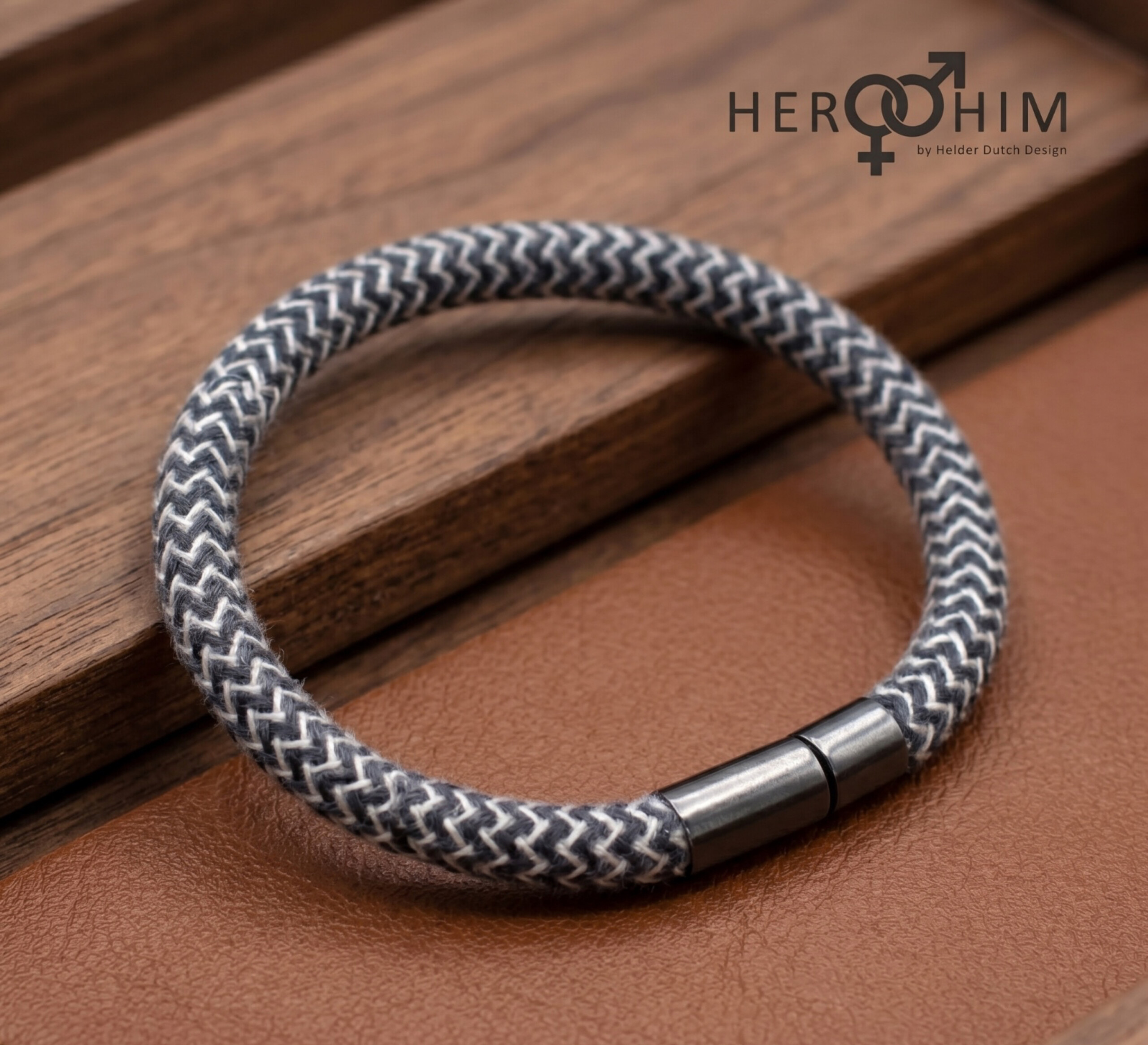 Armband van Textielsnoer - Zig Zag Grey
