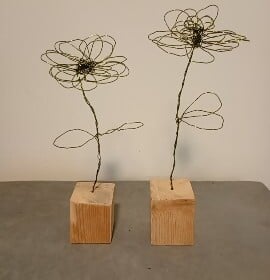 Decoratie, 2x bloem ijzerdraad, BILLIE-1, groen