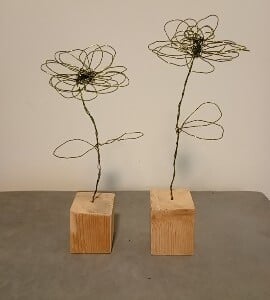 Decoratie, 2x bloem ijzerdraad, BILLIE-1, groen