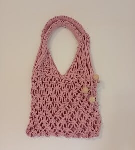 Tas, macramé, oud roze