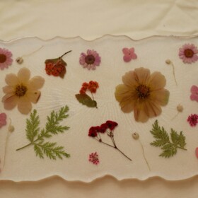 Silver coffee tray with flowers