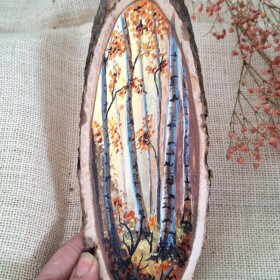 Landschap op houtschijf