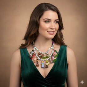 Vintage Shrek en Fiona figuurtjes aan een Statement ketting