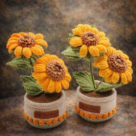 Gehaakte zonnebloem in sierpot – handgemaakt met luxe details
