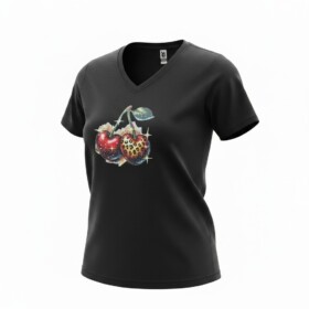 Dames shirt zwart- kersen – Everyday Comfort Edition