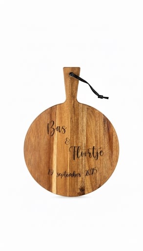 Acacia borrelplank rond Ø29,6 cm – Houten serveerplank met gravure… - 96664 Acacia borrelplank rond Ø29,6 cm – Houten serveerplank met gravure – Cadeau voor bruiloft, jubileum of housewarming – Handgemaakt