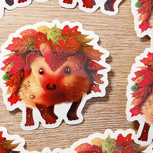 Herfst blad egel sticker, transparant, vaatwasserproof 9.5x9.4 cm