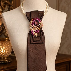 Eye catcher - handgemaakte stropdasketting bruin | Statement tie necklace | Upcycled tie jewelry
