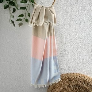 Hamamdoek - hammam strandlaken 95x185cm - groenblauw & roze & melk koffie