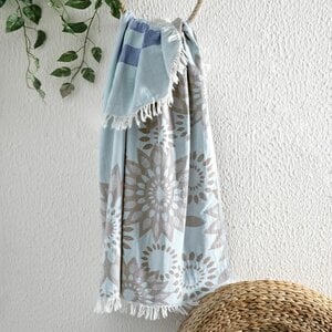 Hamamdoek - hammam strandlaken fouta 95x185cm - zonnebloem - konings blauw & koffie & munt