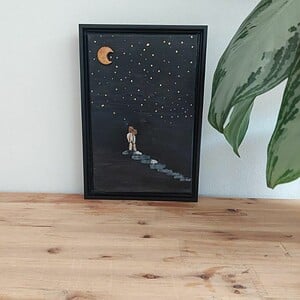 Schilderij met stenen en goudverf 20x30 cm 'Under the moon'