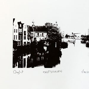 Monocolor zeefdruk Delfshaven miniatuur