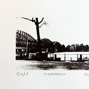 Monocolor zeefdruk Maasbrug miniatuur