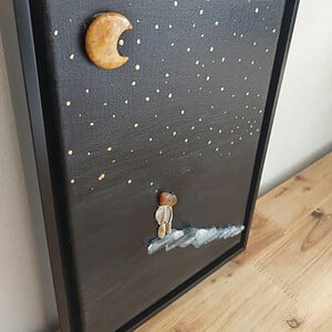 Schilderij met stenen en goudverf 20x30 cm 'Under the moon'