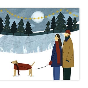 Set of 5 Christmas Cards - Walking the Dog in Winter Wonderland