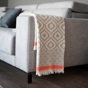 Plaid - asude - 135x170 cm - grijs & oranje - tv deken - throw plaid - 100% katoen