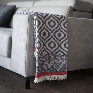 Plaid - asude - 135x170 cm - denim blauw & rood - tv deken - throw plaid - 100% katoen