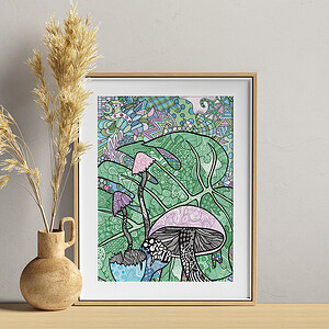 Paddestoelen Monstera Kunst Print - A4 Art Print - Pastel Kleuren - Handgemaakt Moderne Kunst - Papier Print - Cosy Wosy Wonderland