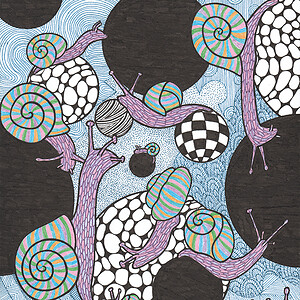 Slakken Tekening - Zwart en Witte bollen - Art Print - Kunst - Black Hole Snails